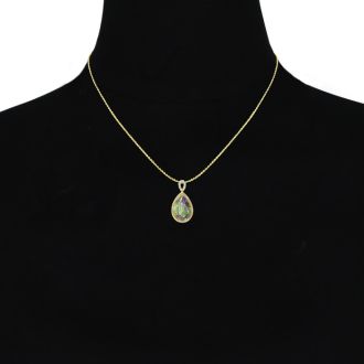 3-1/2 Carat Pear Shape Mystic Topaz Necklace With Diamonds In 10 Karat Yellow Gold, 18 Inches