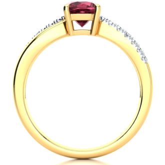 Garnet Ring: Garnet Jewelry: 3/4ct Cushion Cut Garnet and Diamond Ring In 10K Yellow Gold