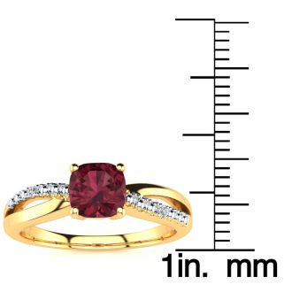 Garnet Ring: Garnet Jewelry: 3/4ct Cushion Cut Garnet and Diamond Ring In 10K Yellow Gold