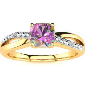 3/4 Carat Cushion Shape Mystic Topaz Ring With Diamonds In 10 Karat Yellow Gold