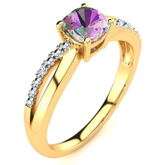 3/4 Carat Cushion Shape Mystic Topaz Ring With Diamonds In 10 Karat Yellow Gold