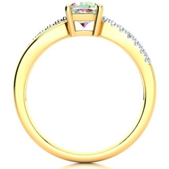 3/4 Carat Cushion Shape Mystic Topaz Ring With Diamonds In 10 Karat Yellow Gold