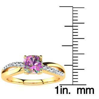 3/4 Carat Cushion Shape Mystic Topaz Ring With Diamonds In 10 Karat Yellow Gold