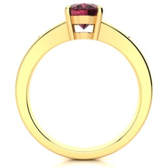 Garnet Ring: Garnet Jewelry: 1 1/2ct Oval Shape Garnet and Diamond Ring in 10k Yellow Gold