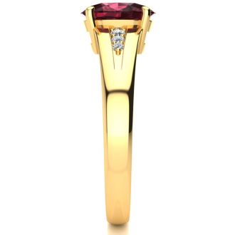 Garnet Ring: Garnet Jewelry: 1 1/2ct Oval Shape Garnet and Diamond Ring in 10k Yellow Gold