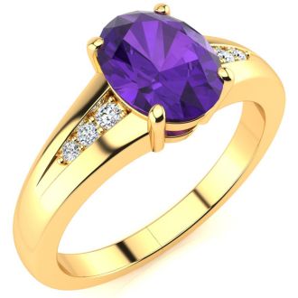 1ct Oval Shape Amethyst and Diamond Ring in 10K Yellow Gold