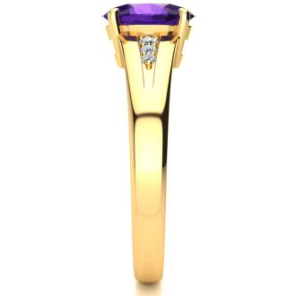 1ct Oval Shape Amethyst and Diamond Ring in 10K Yellow Gold