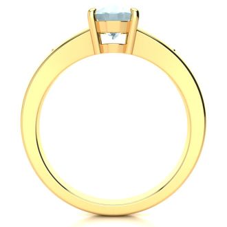 Aquamarine Ring: Aquamarine Jewelry: 1 1/5ct Oval Shape Aquamarine and Diamond Ring in 10k Yellow Gold