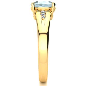 Aquamarine Ring: Aquamarine Jewelry: 1 1/5ct Oval Shape Aquamarine and Diamond Ring in 10k Yellow Gold