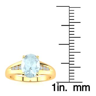 Aquamarine Ring: Aquamarine Jewelry: 1 1/5ct Oval Shape Aquamarine and Diamond Ring in 10k Yellow Gold