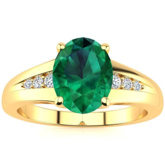 1 1/5ct Oval Shape Emerald and Diamond Ring in 10k Yellow Gold