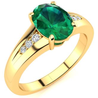 1 1/5ct Oval Shape Emerald and Diamond Ring in 10k Yellow Gold