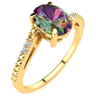 1 Carat Oval Shape Mystic Topaz Ring With Diamonds in 10 Karat Yellow Gold