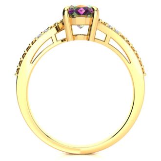 1 Carat Oval Shape Mystic Topaz Ring With Diamonds in 10 Karat Yellow Gold