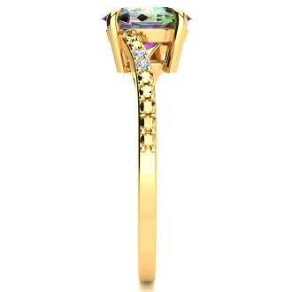 1 Carat Oval Shape Mystic Topaz Ring With Diamonds in 10 Karat Yellow Gold