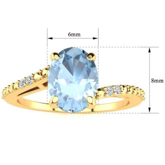 Aquamarine Ring: Aquamarine Jewelry: 1 1/5ct Oval Shape Aquamarine and Diamond Ring in 10k Yellow Gold