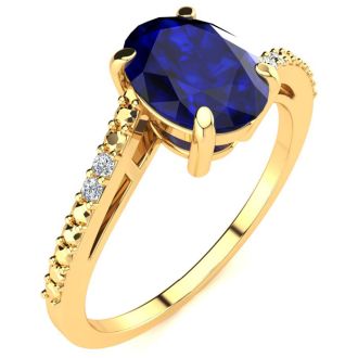 1 1/2ct Oval Shape Sapphire and Diamond Ring in 10k Yellow Gold