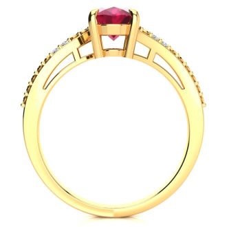 1 1/2ct Oval Shape Ruby and Diamond Ring in 10k Yellow Gold