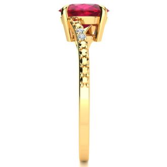 1 1/2ct Oval Shape Ruby and Diamond Ring in 10k Yellow Gold