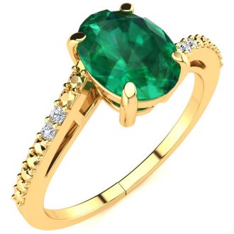 1 1/5ct Oval Shape Emerald and Diamond Ring in 10k Yellow Gold