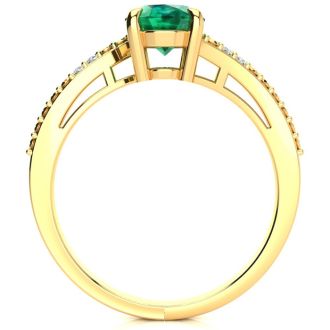 1 1/5ct Oval Shape Emerald and Diamond Ring in 10k Yellow Gold