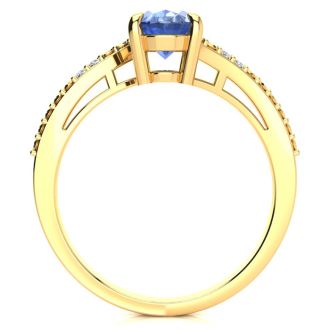 1 1/3ct Oval Shape Tanzanite and Diamond Ring in 10k Yellow Gold