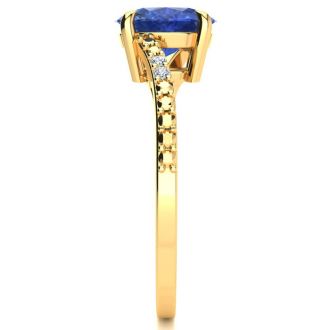 1 1/3ct Oval Shape Tanzanite and Diamond Ring in 10k Yellow Gold