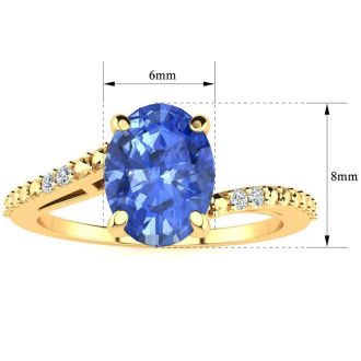 1 1/3ct Oval Shape Tanzanite and Diamond Ring in 10k Yellow Gold