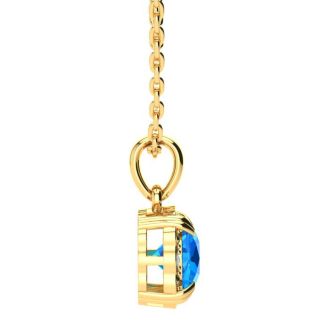 2 1/2ct Cushion Cut Blue Topaz and Diamond Necklace In 10K Yellow Gold