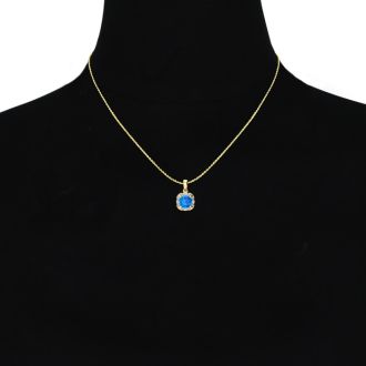 2 1/2ct Cushion Cut Blue Topaz and Diamond Necklace In 10K Yellow Gold