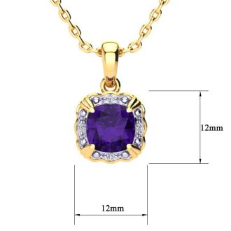2 1/2ct Cushion Cut Amethyst and Diamond Necklace In 10K Yellow Gold