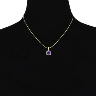 2 1/2ct Cushion Cut Amethyst and Diamond Necklace In 10K Yellow Gold