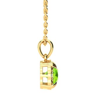 2 1/2ct Cushion Cut Peridot and Diamond Necklace In 10K Yellow Gold