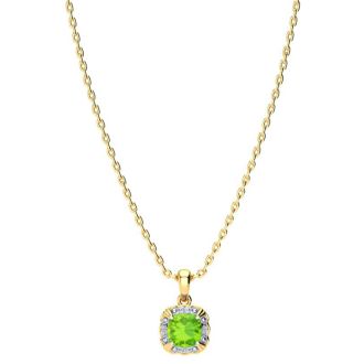 2 1/2ct Cushion Cut Peridot and Diamond Necklace In 10K Yellow Gold