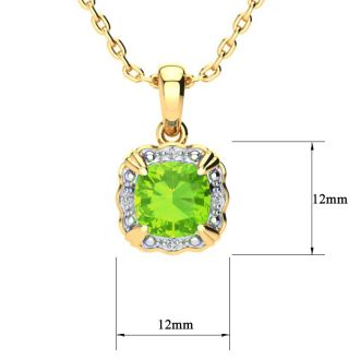 2 1/2ct Cushion Cut Peridot and Diamond Necklace In 10K Yellow Gold
