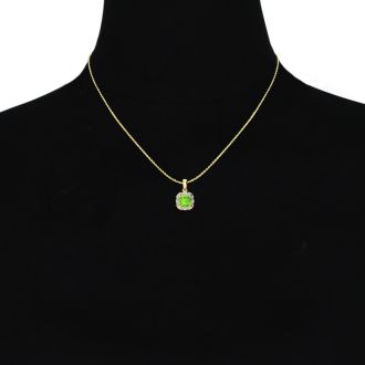 2 1/2ct Cushion Cut Peridot and Diamond Necklace In 10K Yellow Gold