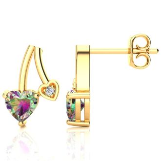 3/4ct Mystic Topaz and Diamond Heart Earrings In 10k Yellow Gold