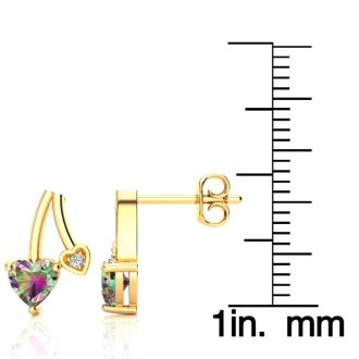 3/4ct Mystic Topaz and Diamond Heart Earrings In 10k Yellow Gold