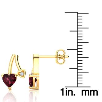 Garnet Earrings: Garnet Jewelry: 3/4ct Garnet and Diamond Heart Earrings In 10k Yellow Gold