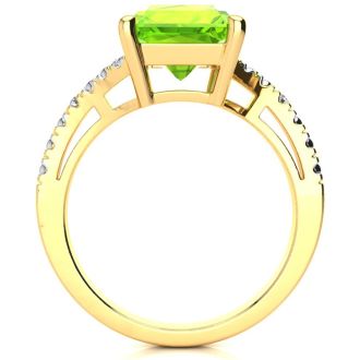 4ct Octagon Peridot and Diamond Ring in 10k Yellow Gold