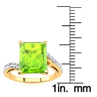 4ct Octagon Peridot and Diamond Ring in 10k Yellow Gold
