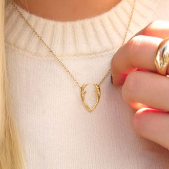 Really Cool Yellow Gold Tone Antler Necklace, 18 Inches