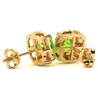 2ct Cushion Cut Peridot and Diamond Earrings in 10k Yellow Gold