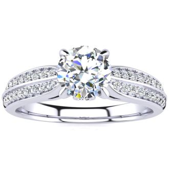 1 Carat Diamond Engagement Ring In 14K White Gold, 3/4 Carat Center Diamond, H-I I1-I2
