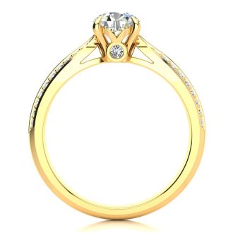 1 Carat Diamond Engagement Ring In 14K Yellow Gold, 3/4 Carat Center Diamond, H-I I1-I2