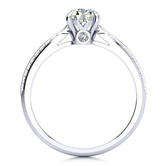 1 Carat Diamond Engagement Ring In 14K White Gold, 3/4 Carat Center Diamond, I-J I1-I2