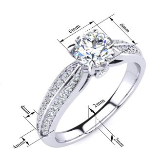 1 Carat Diamond Engagement Ring In 14K White Gold, 3/4 Carat Center Diamond, I-J I1-I2