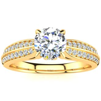 1 Carat Diamond Engagement Ring In 14K Yellow Gold, 3/4 Carat Center Diamond, I-J I1-I2