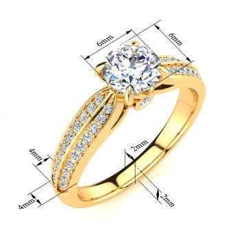 1 Carat Diamond Engagement Ring In 14K Yellow Gold, 3/4 Carat Center Diamond, I-J I1-I2