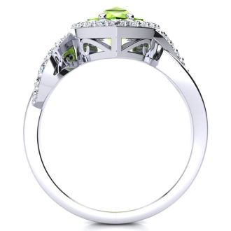 2 1/2ct Pear Shape Peridot and Diamond Ring in 14K White Gold